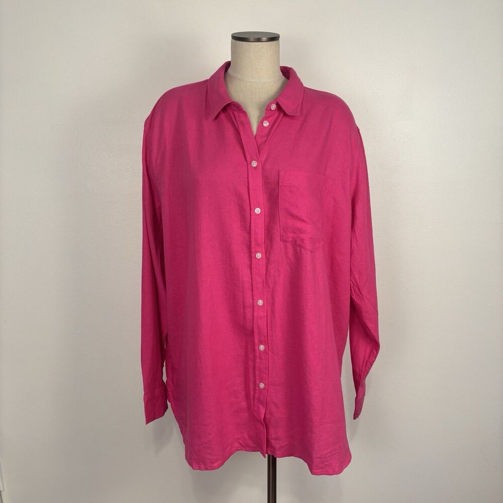 Gap Womenโs Size XXL Pink Linen Blend Casual Long Sleeve Button Down Shirt